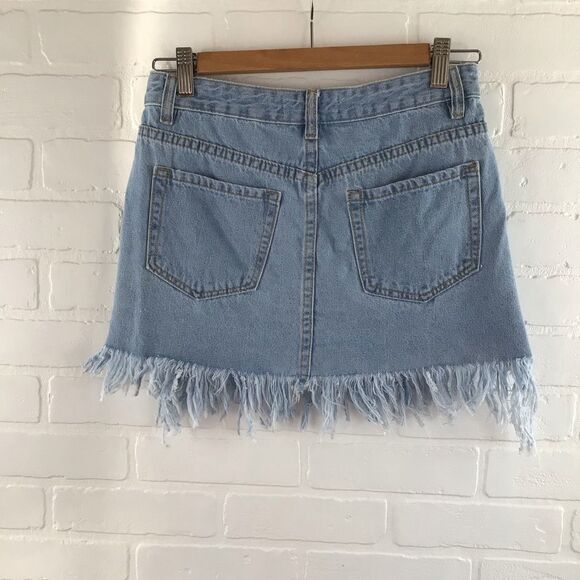STREETWEARSOCIETY denim skirt raw jeans high-rise soft blue coastal sexy small - Picture 2 of 9